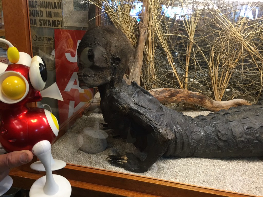 Flip is excited to meet a distant relative, Jake the Alligator Man in Long Beach, Wash.