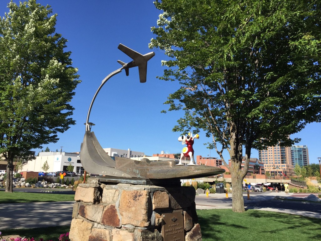 A memorial to an Air Force hydroplane lieutenant colonel in Coeur d’Alene. Flip’s all on board.