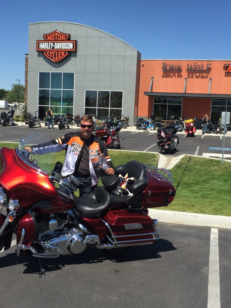 Carl fulfilling the S requirement in his HOG alphabet trip in Spokane Valley, Wash.